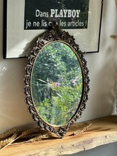 Ancien Miroir Oval Mural Cadre Laiton Bronze Art Nouveau - Décoration Intérieure