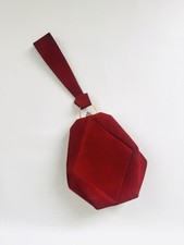 Ancien Sac à main minaudière en daim rouge Design Art Deco 1940s