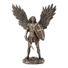 Archange Saint Michel avec bouclier de combat et épée ange finition bronze 19 cm