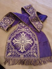 ANCIENNE ETÔLE/soie Tissé Lyon?/violette/XVIII-XIXÈ/RELIGIEUX/EGLISE/NO CHASUBLE