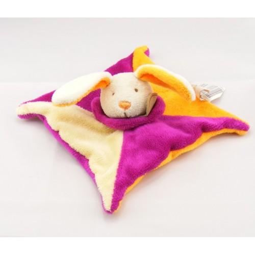 Doudou plat lapin rose orange