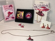Red Hat Society Collector Starter Set Pins Necklace Eyeglass Holder Earrings FUN
