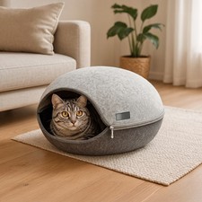 Grotte pour chat en feutre avec fermeture éclair, coussin intérieur doux lavable