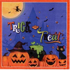 Serviettes en papier chat Halloween citrouilles. Napkins cat Halloween pumpkins