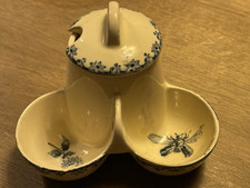 MAGNIFIQUE MOUTARDIER ET SALIERE POIVRIER FAÏENCERIE SARREGUEMINES FAVORI BLEU