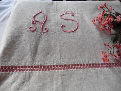Ancien drap metis creme mono - drap,
