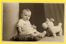 cpa PHOTO GEORGES à BRUXELLES BÉBÉ sur COUSSIN Avec CHIEN en PELUCHE Jouet Toy