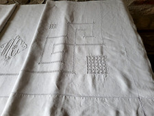 N05 Ancien drap en lin brodé monogramme MC jours & retour 220x318cm Ann 20/30
