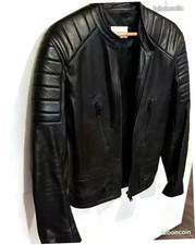 Veste blouson en cuir Sandro Speedway – All Black – Taille S