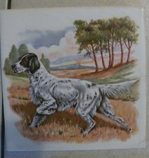 Carreau faïence chien setter  framboise  15x15   gien neuf 