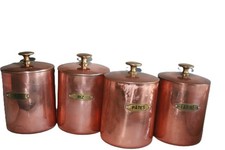 Geneviève Lethu - 4 Pots en cuivre - Sucre - Riz- Pâtes - Farine - avec couvercl