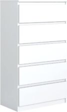 Commode Blanche Mat avec 5 tiroirs 70 cm - Chambre Adulte Meuble Rangement