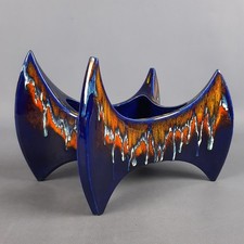 Centre De Table En Céramique Maiolica Design Vintage Bleu Orange Années 70