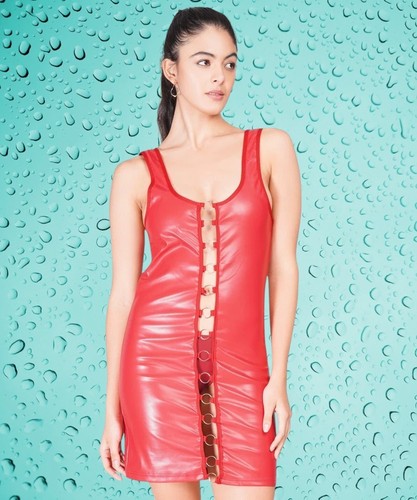 Red vinyl cut out bodycon - vinyl,