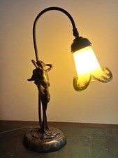 Lampe En Bronze Et Pâte De Verre Decor Femme Art-deco Signée Pièce RARE
