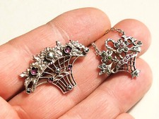 LOT / 2 BEAUX BIJOUX ANCIENS MARIAGE PANIER FLEURI / BROCHE et PENDENTIF ARGENT