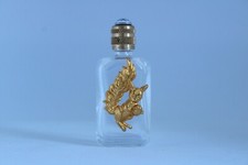 Miniature de parfum vide, bouteille en verre décoré d'un écureuil doré