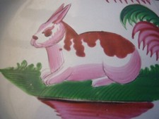 FAIENCE DE L'EST  LES ISLETTES RARE ASSIETTE AU LAPIN ROSE