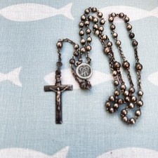Antique French Rosary 13” Solid Sterling Silver Prayer Beads Small Mary Chaplet