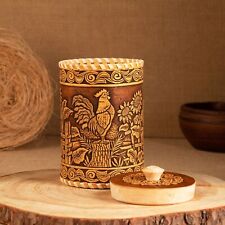 Grande Boite a céréales en écorce et bois - Boite a céréales russe Motif Coq