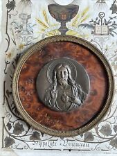 Cadre Médaille en Bronze sur Palissandre signé O. RUFFONY Jésus au Cœur Sacré