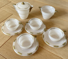 Dinette d'enfant ancienne - Gégé -  Service à café blanc & Doré Poupée