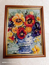 Canevas Fini - Fleurs Cadre Bouquet Floral Rouge Bleu 
