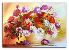 Tableau Avec Blumen-90x60cm-Handgemalt Toile Signé Décoration Murale G01453