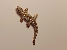 Broche Lézard , Gecko , Authentique Swarovski, Poinçon Cygne 