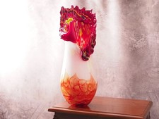 Murano Vase en Verre Poule Design–Rouge-Blanc–Vintage Italienne Déco