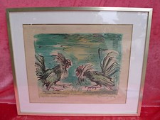 Lithographie Kamphähne Hofner