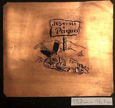 Pochoir ancien JOYEUSES PÂQUES avec un lapin chasseur - pour gâteaux - en laiton