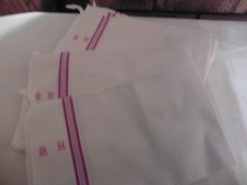 6 ANCIENS TORCHONS METIS LINTEAUX ROUGE ACCROCHE"MH"58X72 CM