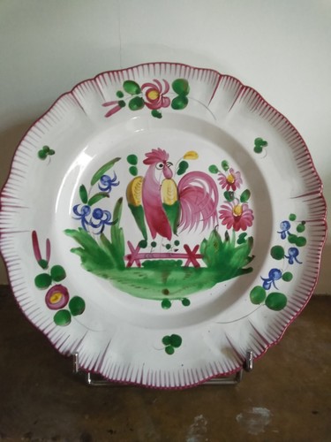 Assiette ancienne coq peint - assiette,