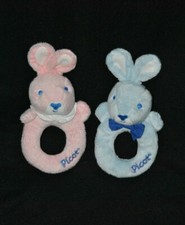 Lot 2 peluche doudou PICOT bleu & rose grelot hochet 14/18 cm  TTBE
