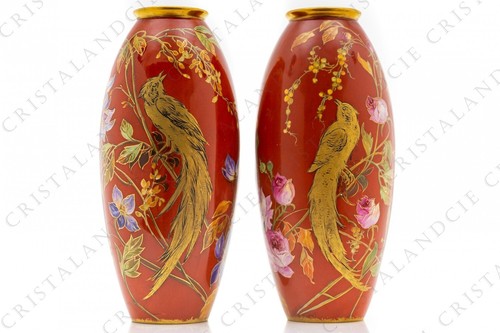 Paire vases aux - aux, oiseaux