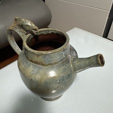 Jolie Cruche En Céramique Grès  Anse Tête Animal 