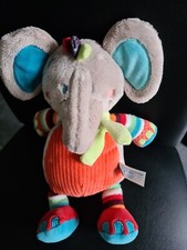 Doudou Peluche Eléphant Éléphant gris bleu vert rouge laine Tex Baby Carrefour *