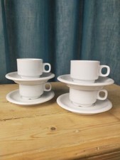 4 tasses et soucoupes de bistrot en porcelaine fine de Roumanie - Apulum
