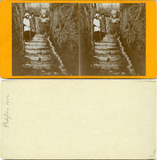 Stéréo, Italie, Portofino, porteur de bûches de bois Vintage albumen stereo card