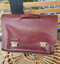 Ancien Cartable sac d'école en cuir bordeaux vintage