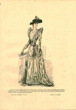 Gravure ancienne 1889 mode robe Louis XVI G. de Billy issue du livre