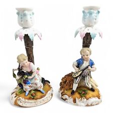 Sitzendorf Porcelaine Figuratif Chandeliers - Shepherdess Et Luth Joueur, C.1884