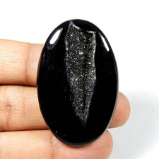 Cabochon naturel forme ovale pierre précieuse druzy agate noire, onyx 77 ct #...