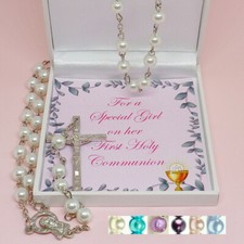 Chapelet Perles pour Filles,Premier Sainte Communinon Cadeau Fille,Filleule Etc