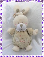 Doudou Peluche Lapin Musical Beige Et Ecru ABC Col Blanc Nicotoy