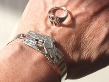 LOT / 2 BEAUX BIJOUX ANCIENS EGYPTIENS en ARGENT / BRACELET et BAGUE T.52