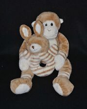 Peluche doudou singe tenant son lapin grelot AJENA  beige brun crème 29 cm TTBE