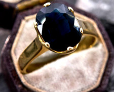 Bague de fiançailles solitaire en argent 925 pierre précieuse saphir foncé...