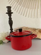 924⚜️ Ancienne Petite Cocotte Rouge Faitout Marmite 14 en Tôle Émaillée Vintage